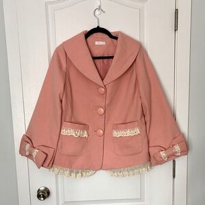 Lolita Pink Coat with Lace Trim